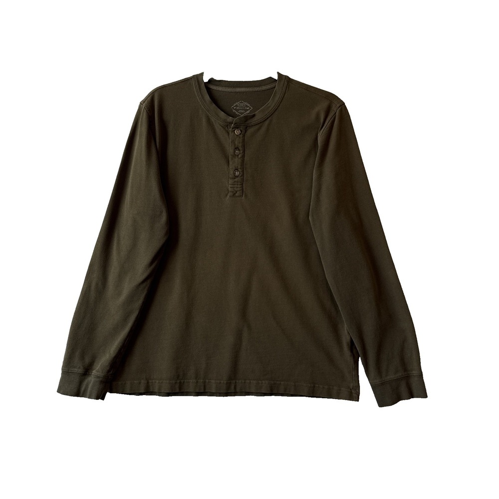 St Johns Bay Olive Green 3 Button Legacy Henley Long Sleeve Shirt M Classic